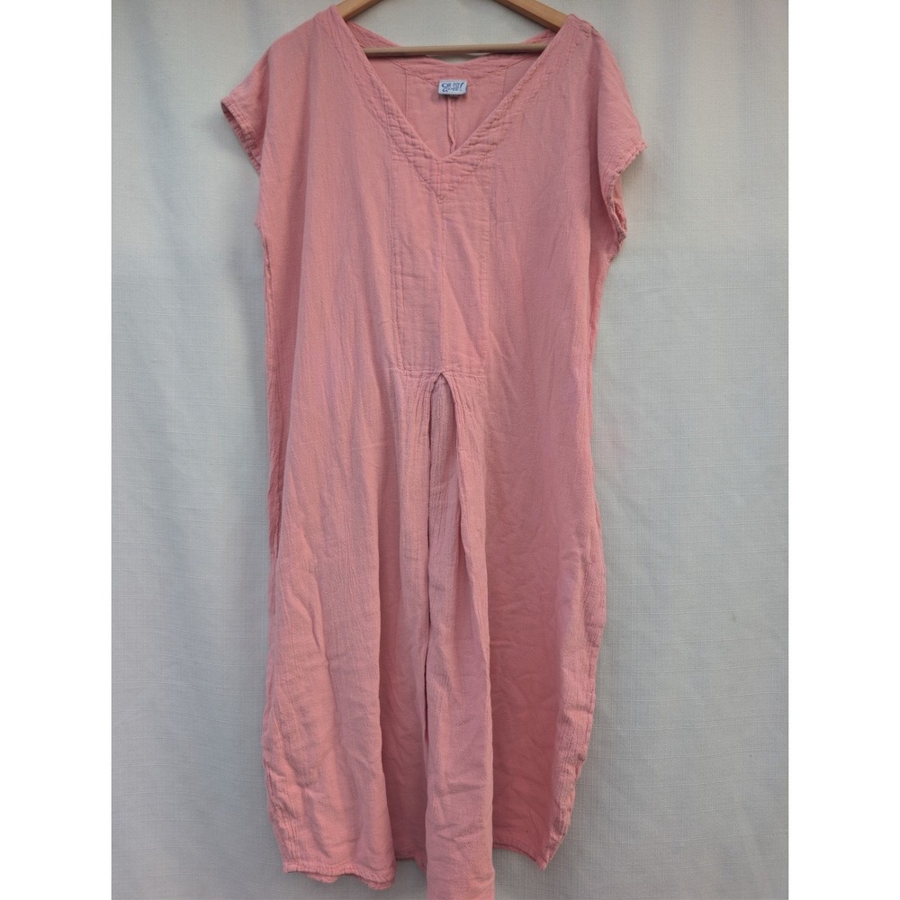 OH MY GAUZE V Neck Summer Dress Womens 2 Pink Cotton Boho Minimalist Resort